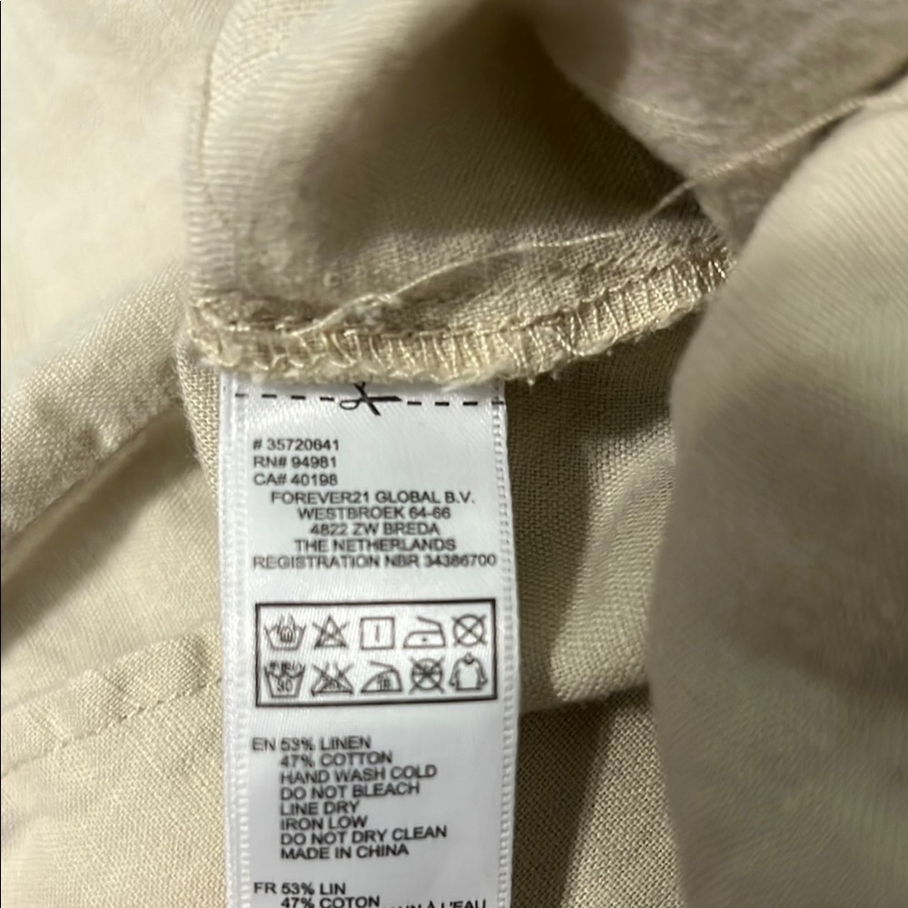 Beige Linen Drawstring Pants - Picture 3 of 3